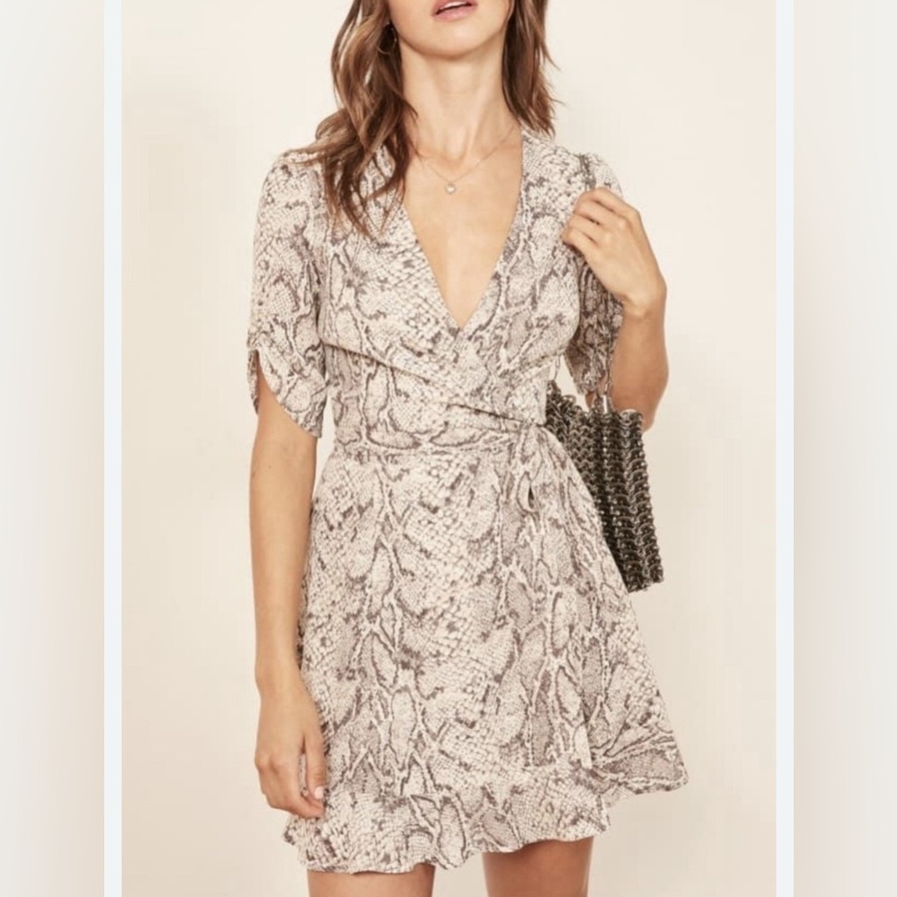Reformation Monica‎ Wrap Dress in Snake Print